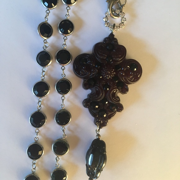 Black Crystal Silver Chain Necklace with Tarina Tarantino Pendant - Picture 4 of 10